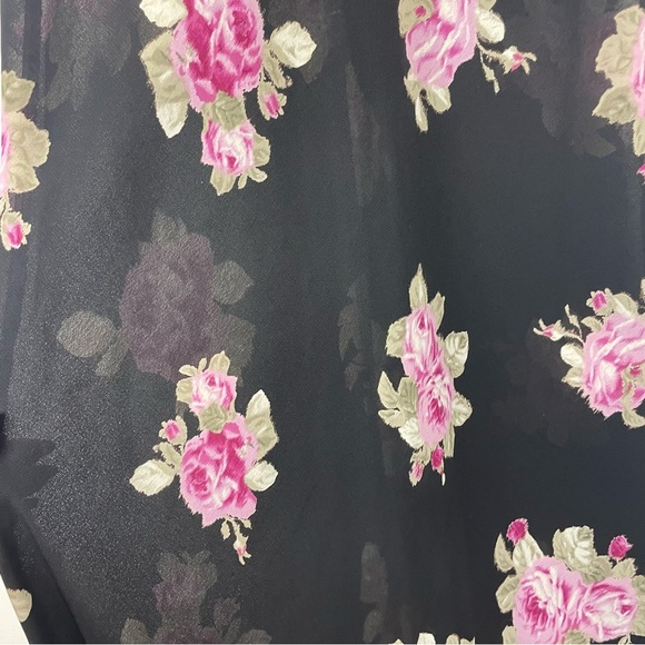 Black Floral Lingerie set Oscar de la Renta Robe Nightgown Rose 2 Piece Med Alt - Picture 5 of 16